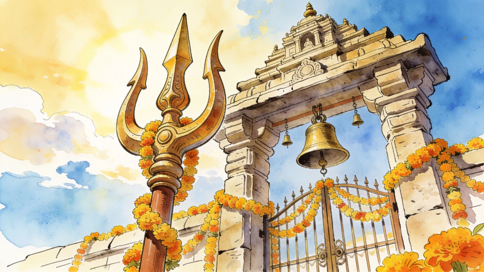Trishul at a temple gate