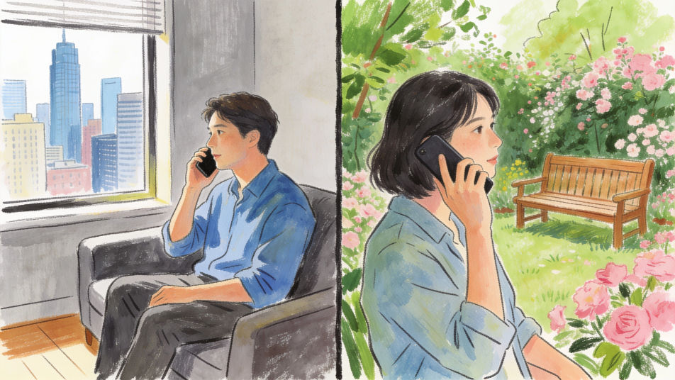 Two people talking on the phone