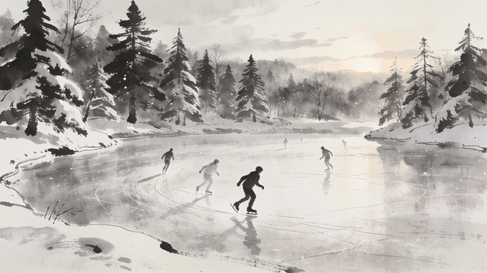 Ice skating on a frozen pond