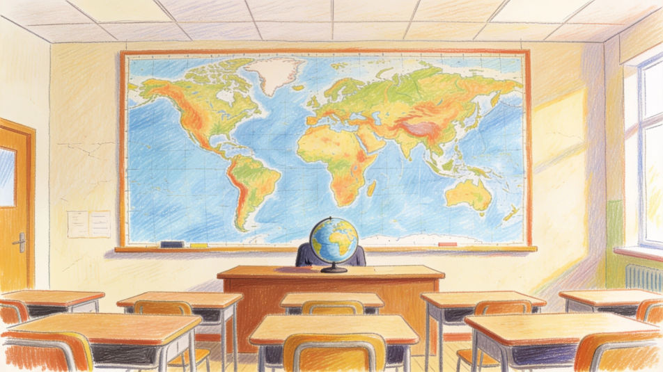 World map on a classroom wall