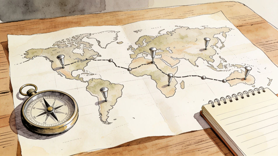 Travel desk with a world map