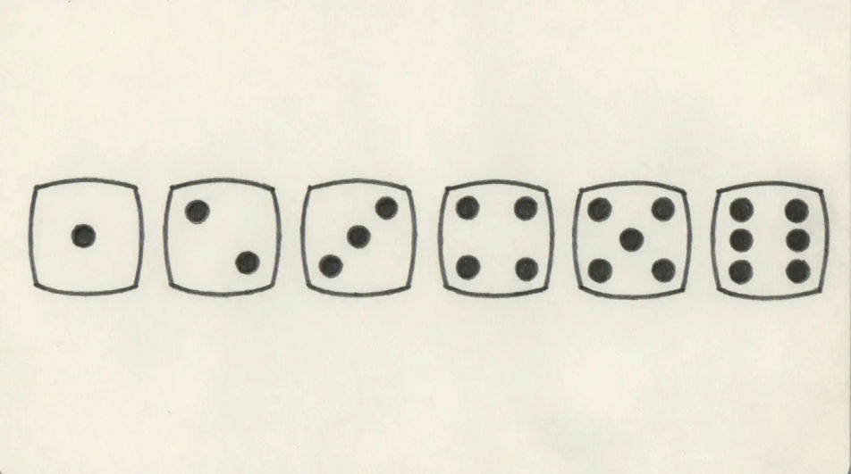 Six faces laid out