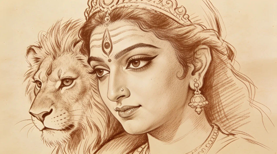 Face turned toward the lion