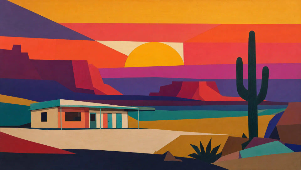Hard-edge geometric desert sunset