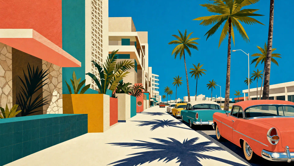 Saturated palm-lined boulevard