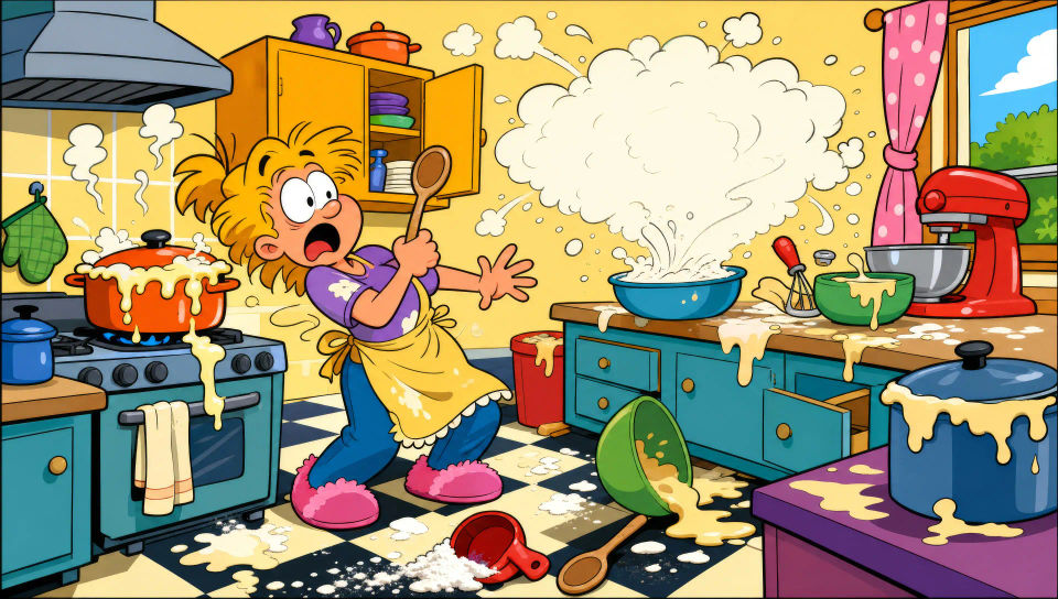 Cartoon kitchen disaster