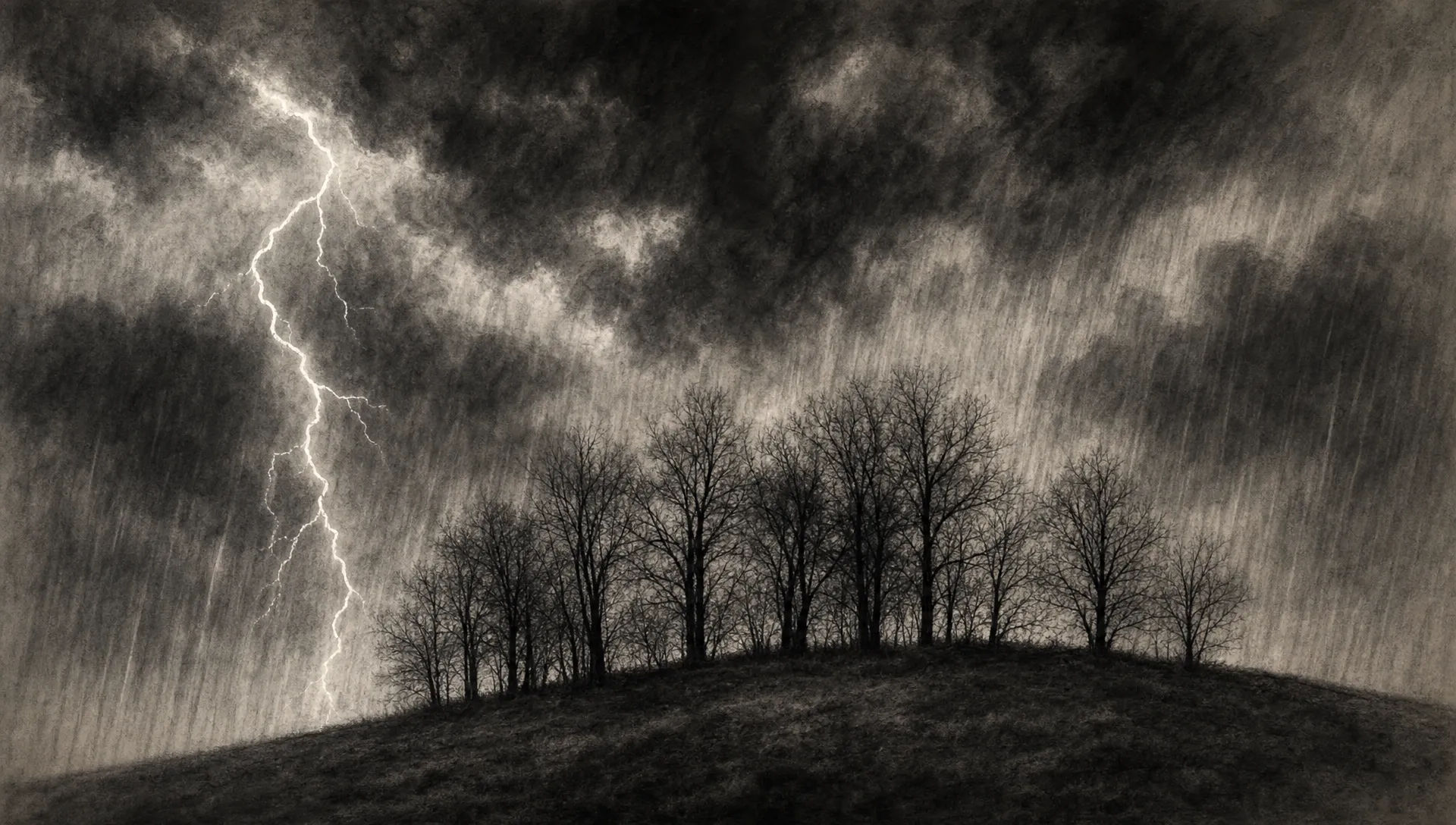 Stormy winter trees on the hill