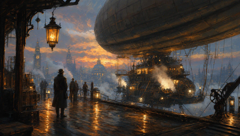 Airship dock at dusk