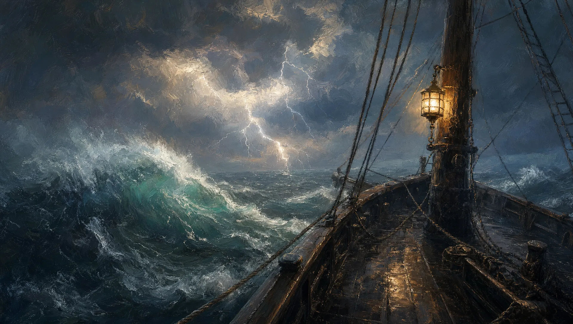 Painterly storm at sea from the deck