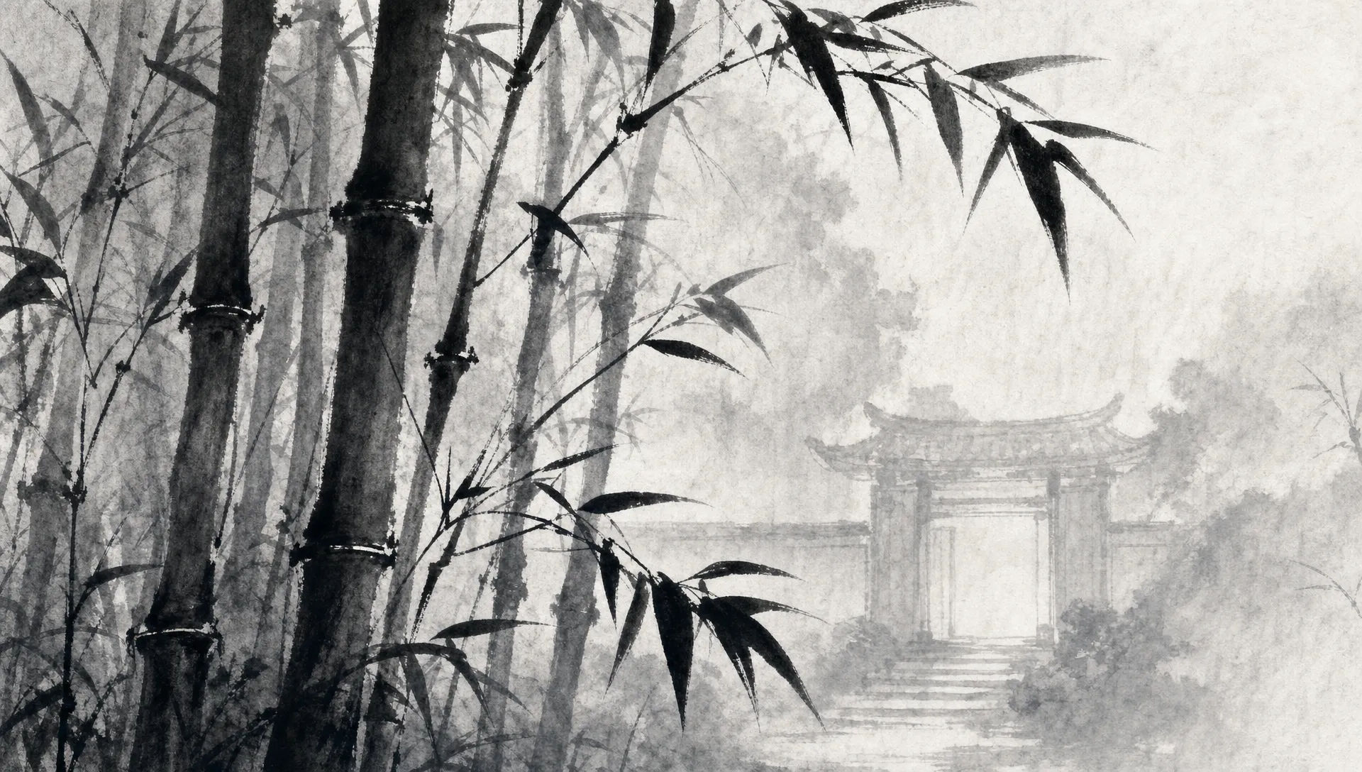 Ink-wash bamboo grove