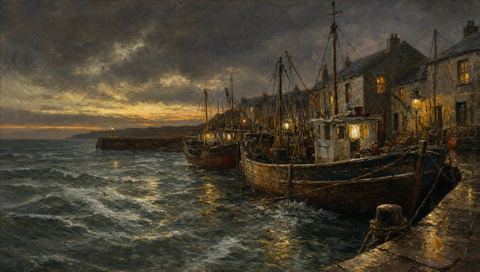 Palette-knife harbour at dusk