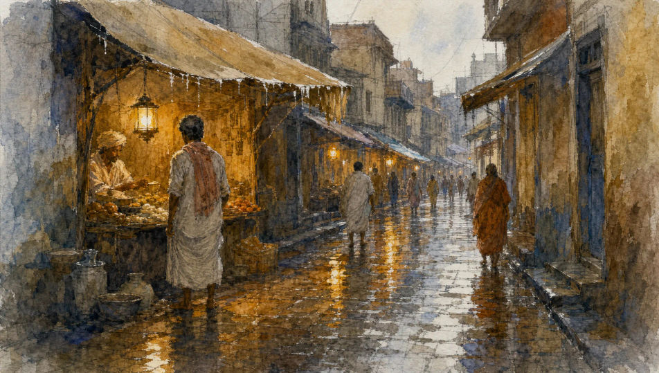 雨上がりのウェット・マーケットの路地