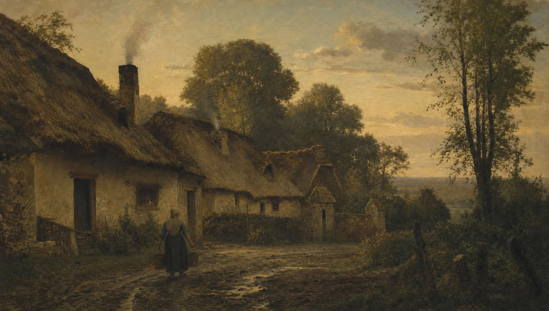 Village edge with peasant cottages