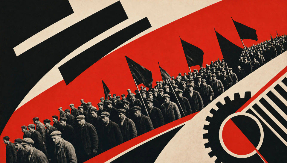Workers march photomontage