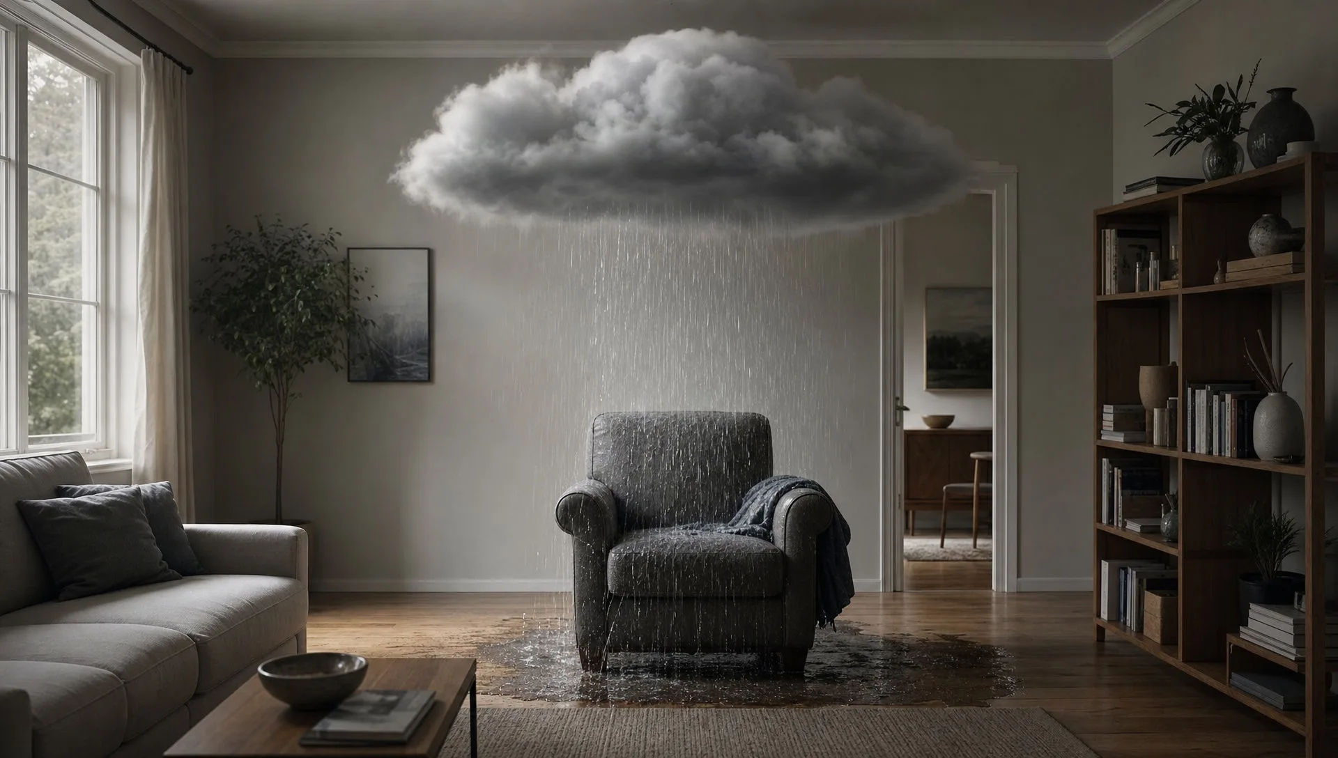 Living room with a tame storm cloud