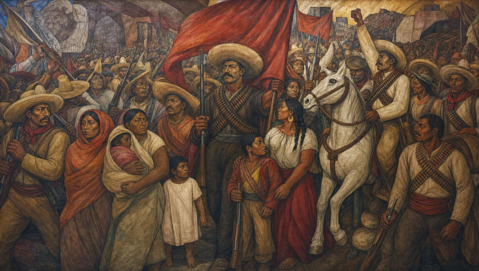 Revolutionary procession fresco