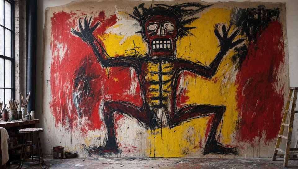 Huge figure painting on a studio wall