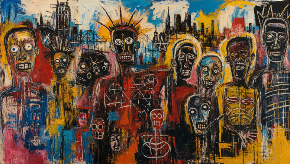 Crowded urban tableau