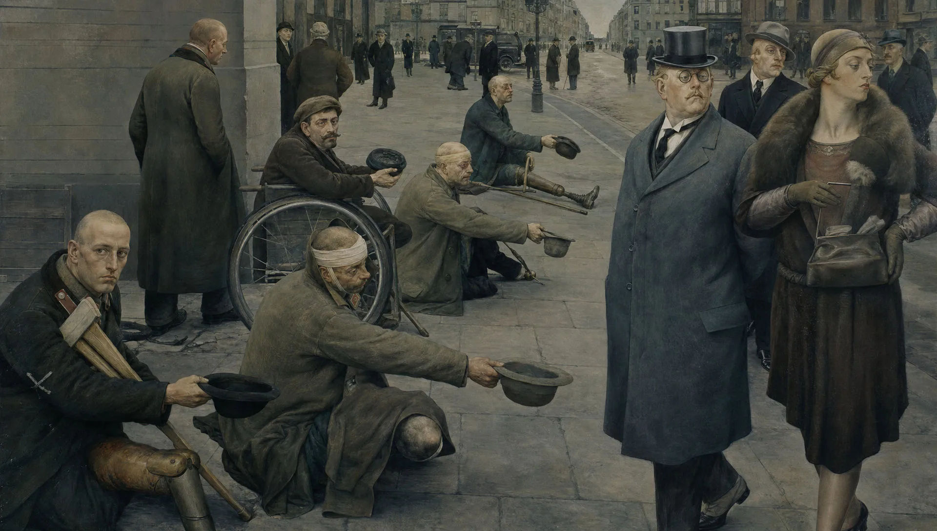 City street with veterans