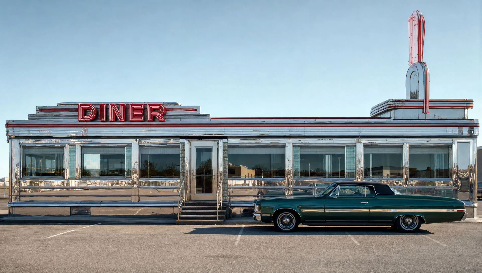 Diner exterior at midday