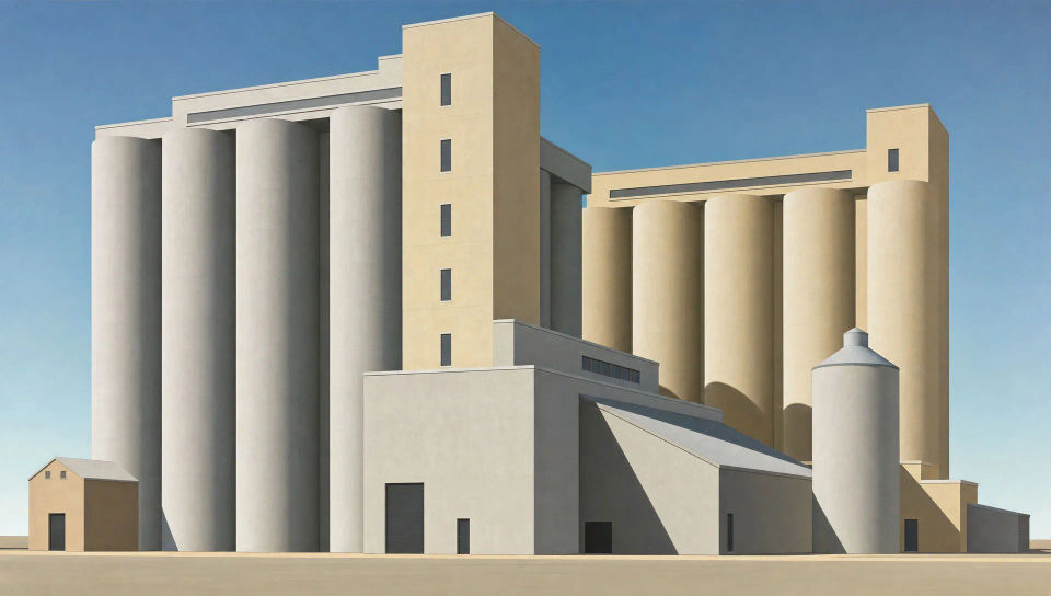 Grain elevators at midday