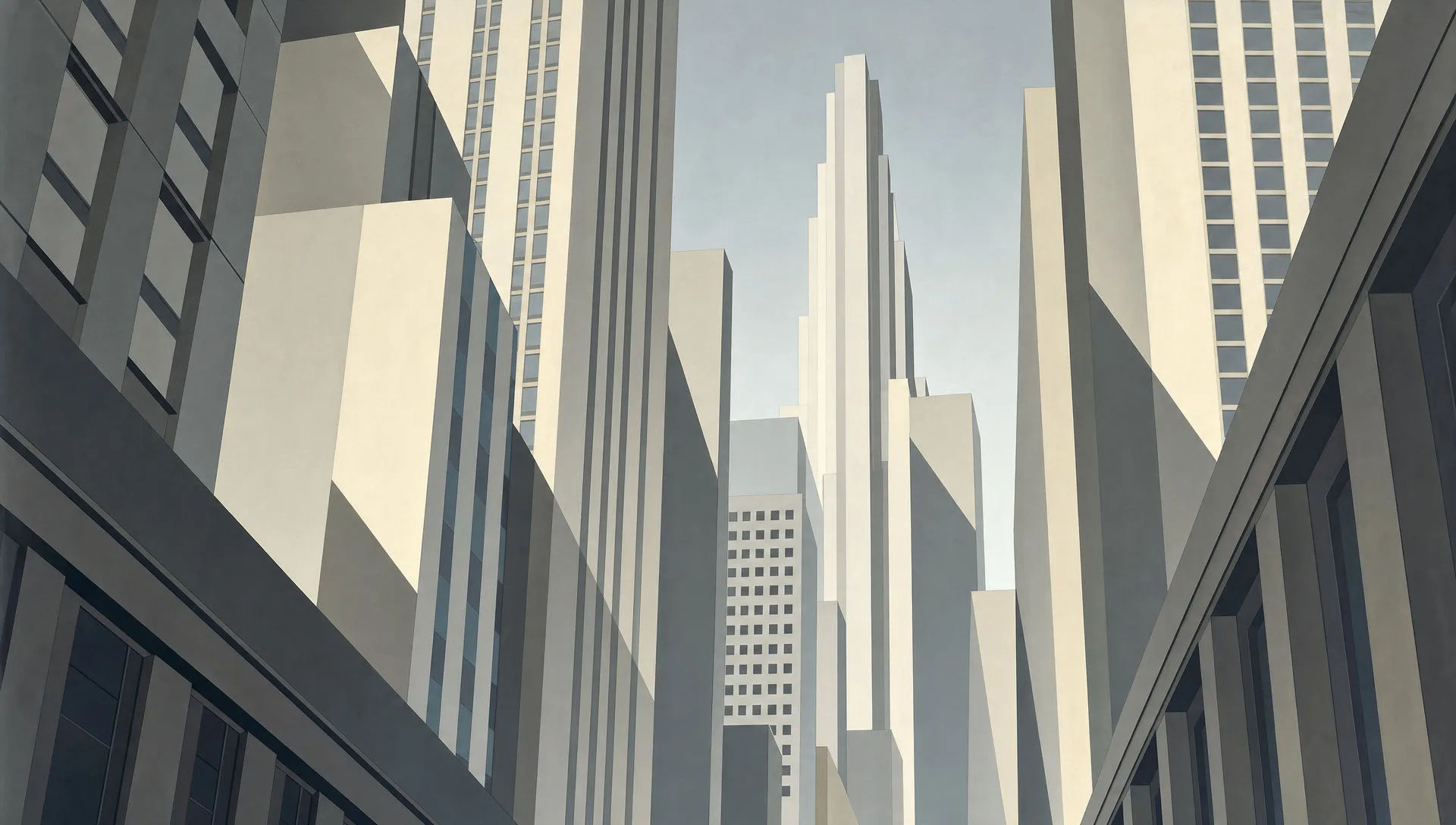 Skyscraper canyon from below