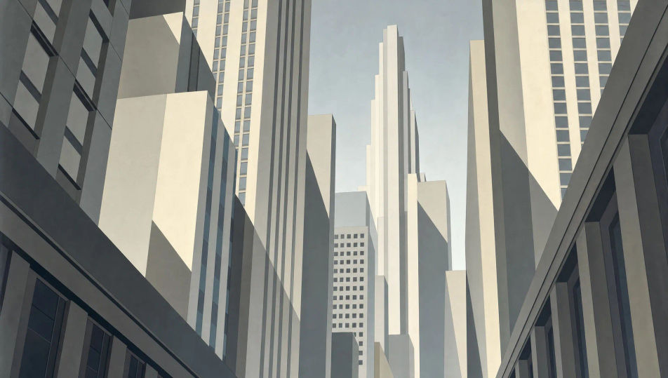 Skyscraper canyon from below