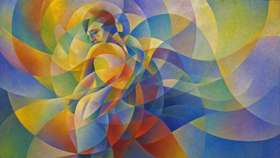 Figure dissolved into colour rhythm
