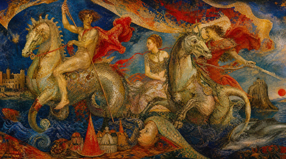 Sea myth with riders and beasts