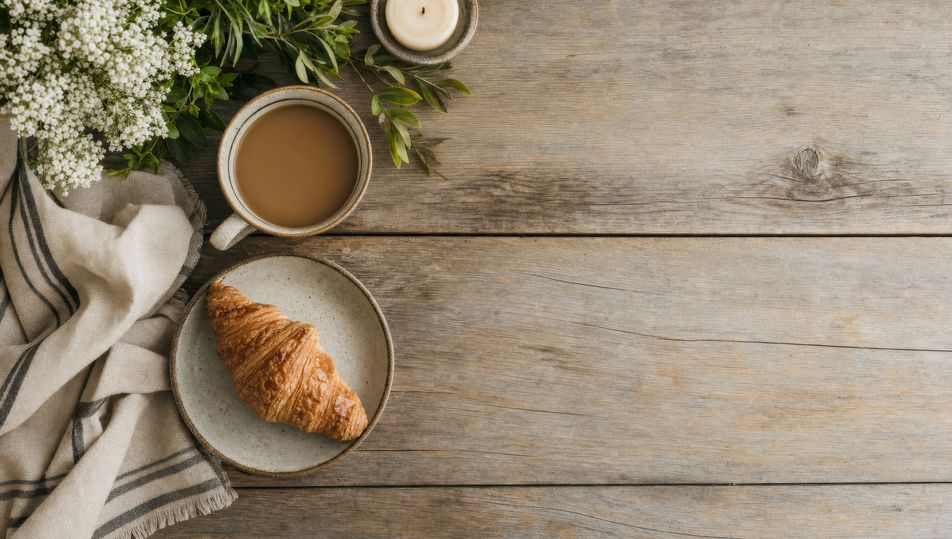 Flat lay rustique sur table en bois