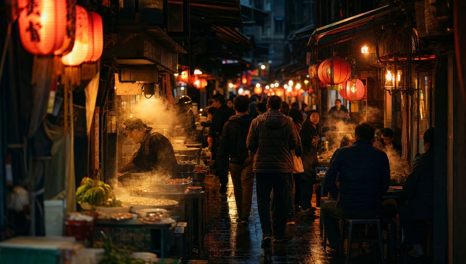 Callejón de mercado nocturno de neón