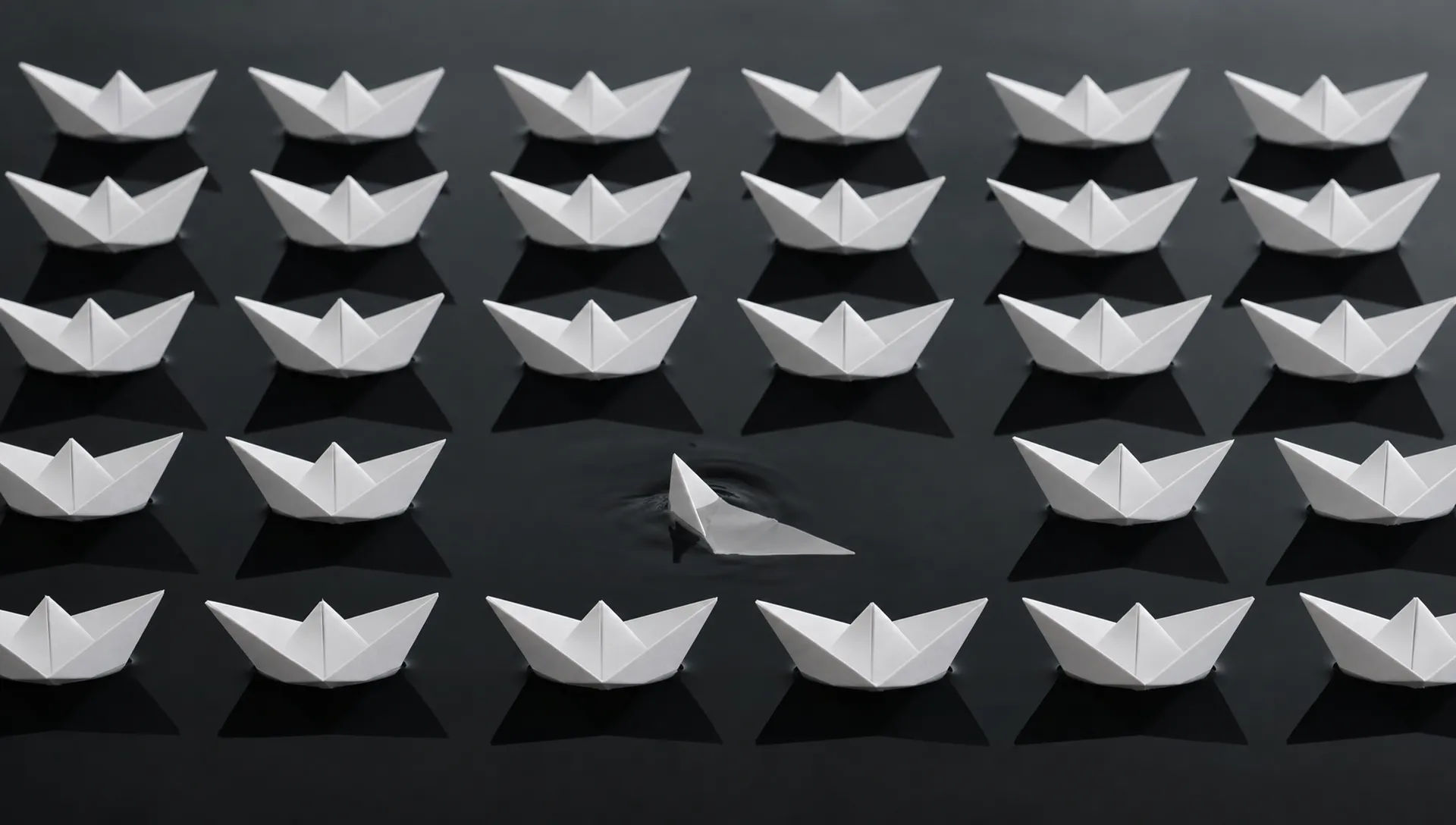 Endless paper boats on still water