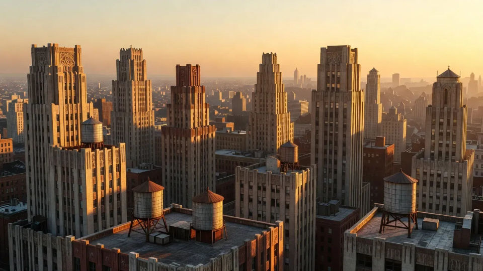 Rooftop skyline at golden hour