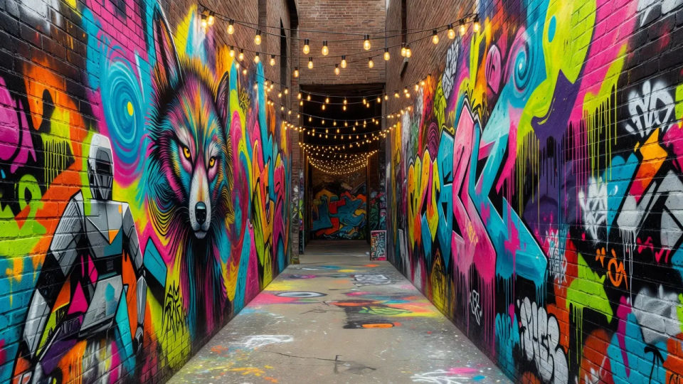 Painted corridor deep view