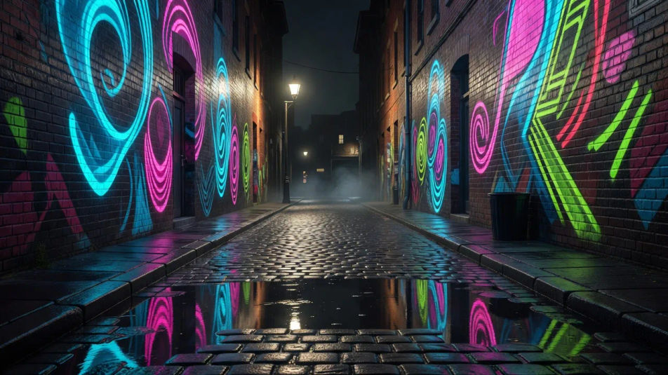 Wet lane at night