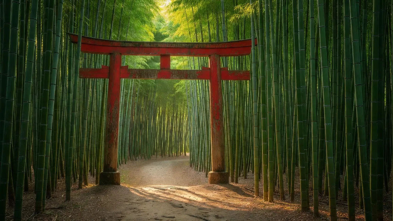 Torii gate at the grove edge