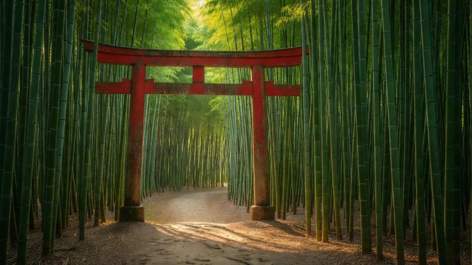 Torii gate at the grove edge