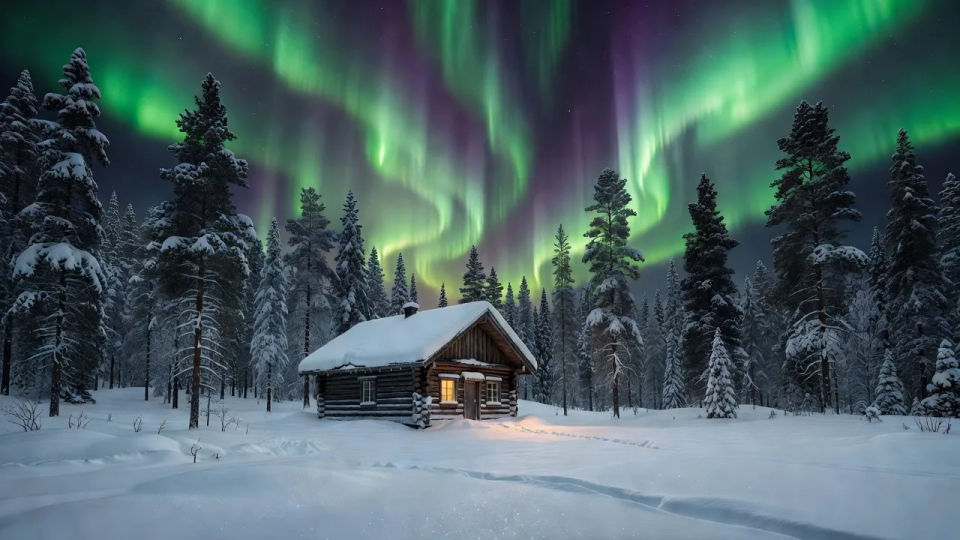 Cabin under the aurora