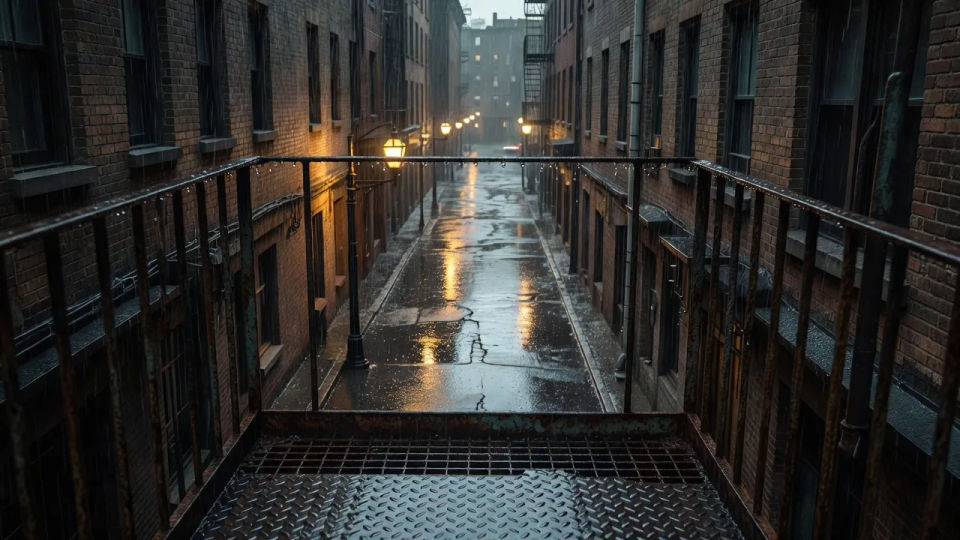 Rainy street below