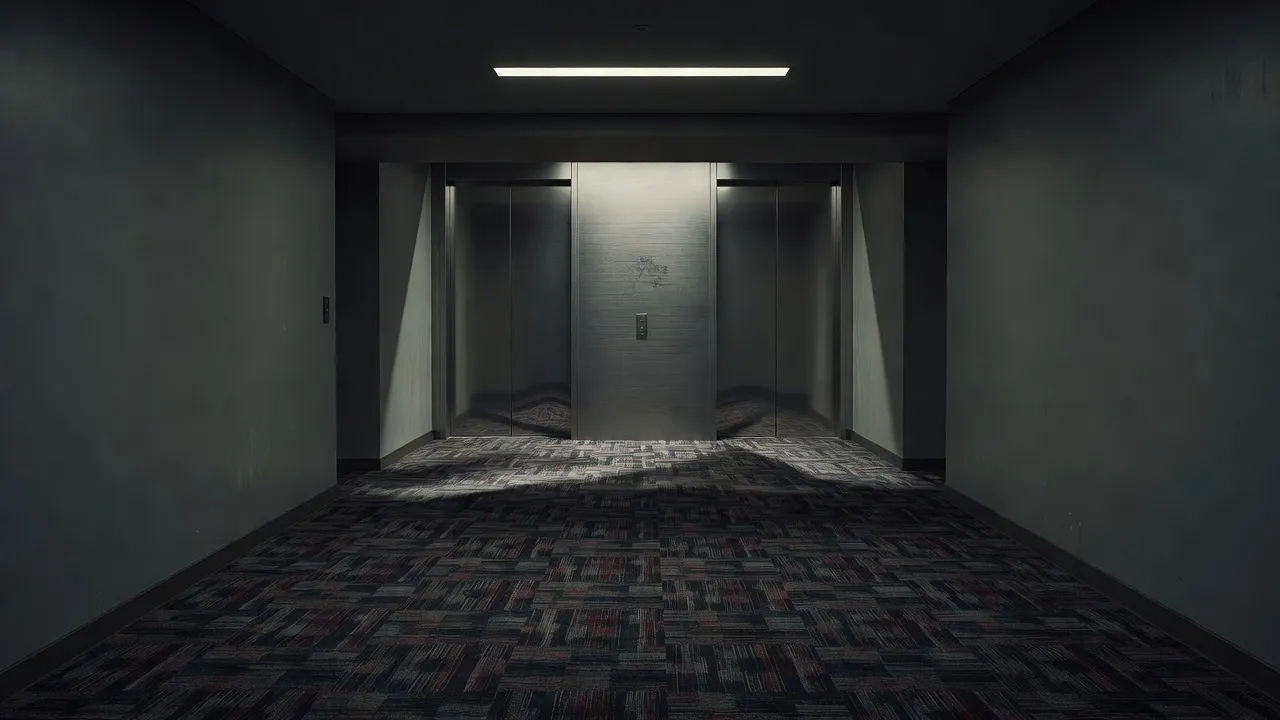 Elevator bank at the corridor end