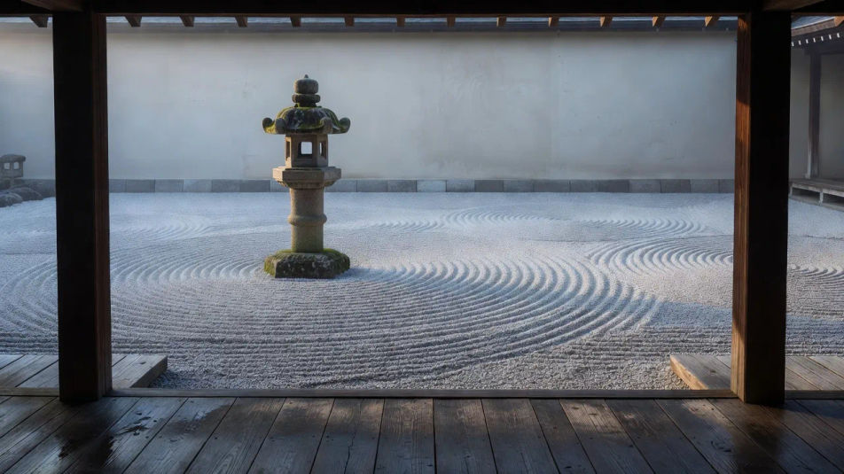 寺院の縁側からの眺望