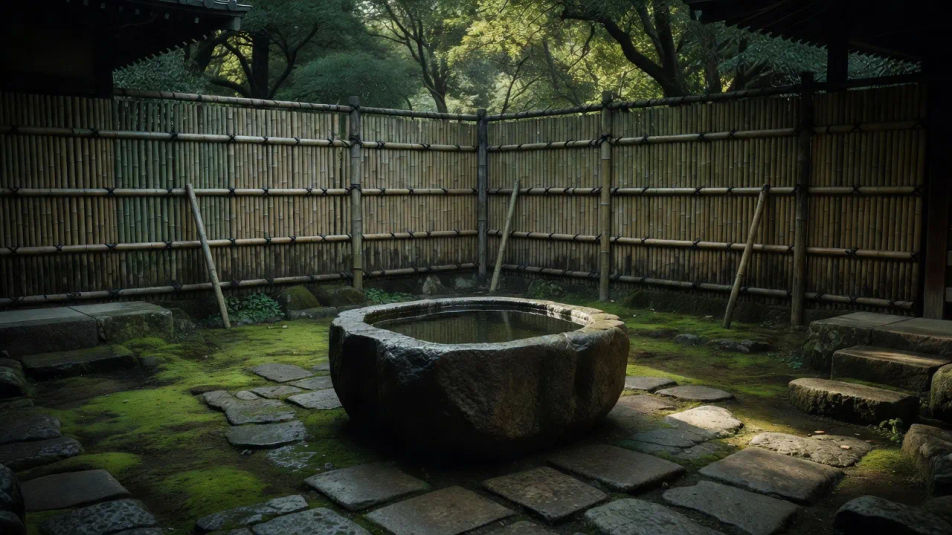 日陰の水盤の庭