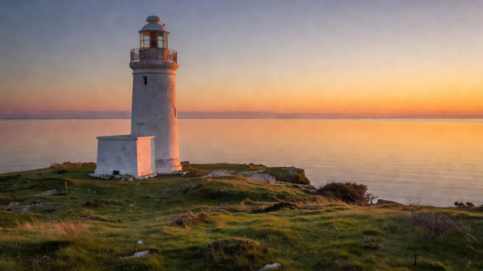 Headland lighthouse at sunset