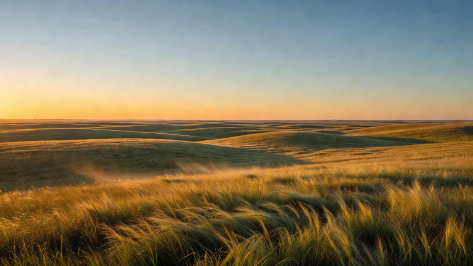 Rolling prairie at golden hour