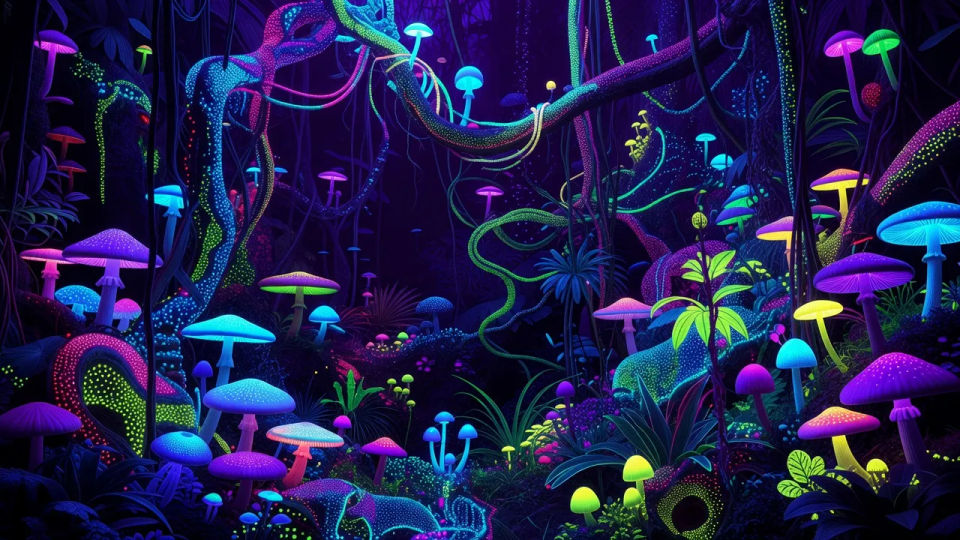 Blacklight jungle wall