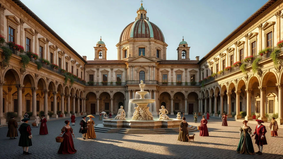 Sunlit piazza panorama