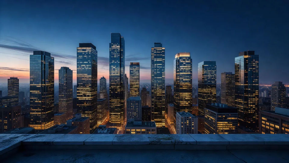 Skyline panorama at dusk