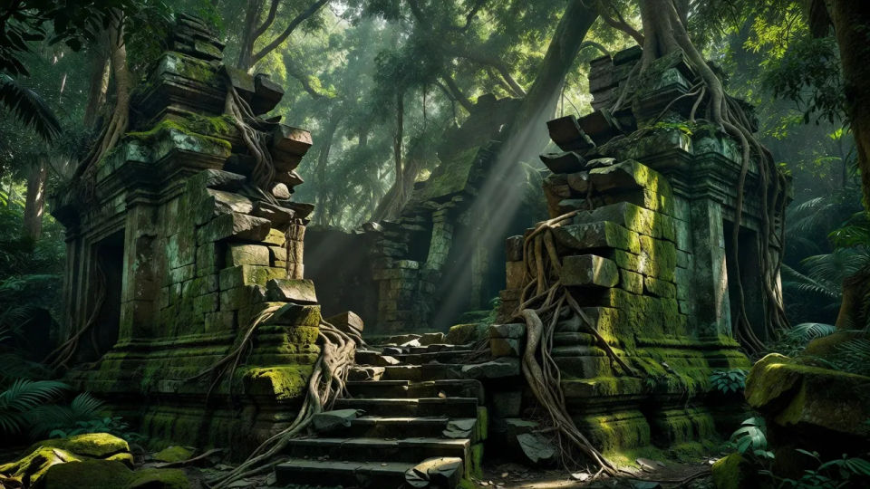 Jungle ruins panorama