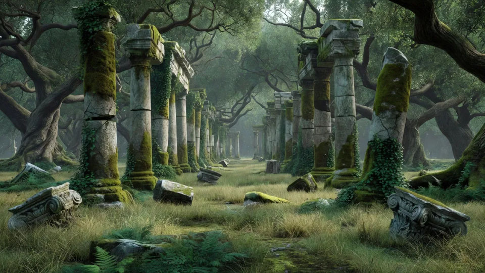 Moss colonnade view