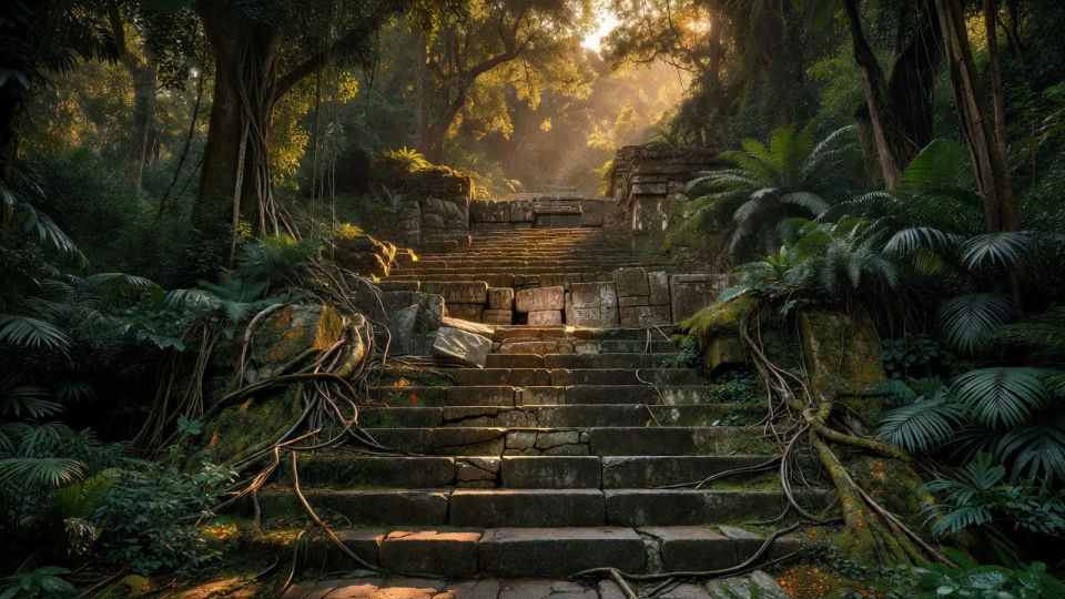 Ruined stair at golden hour